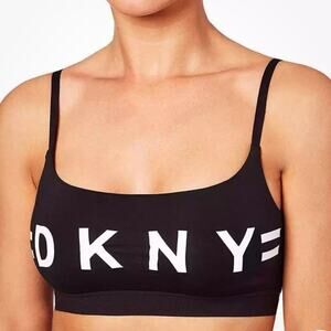 DKNY Cotton Blend Logo Wire-Free Bralette DK4509 Black Size Small